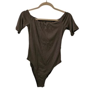 Grey Cider Women's Rib Off-Shoulder Solid Bodysuit